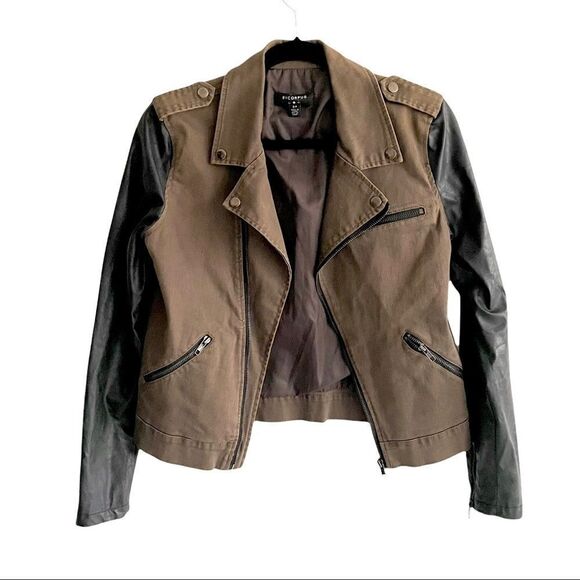 URBAN OUTFITTERS BYCORPUS Army Moto Jacket Moto Asymmetrical Biker Jacket S - Picture 2 of 11